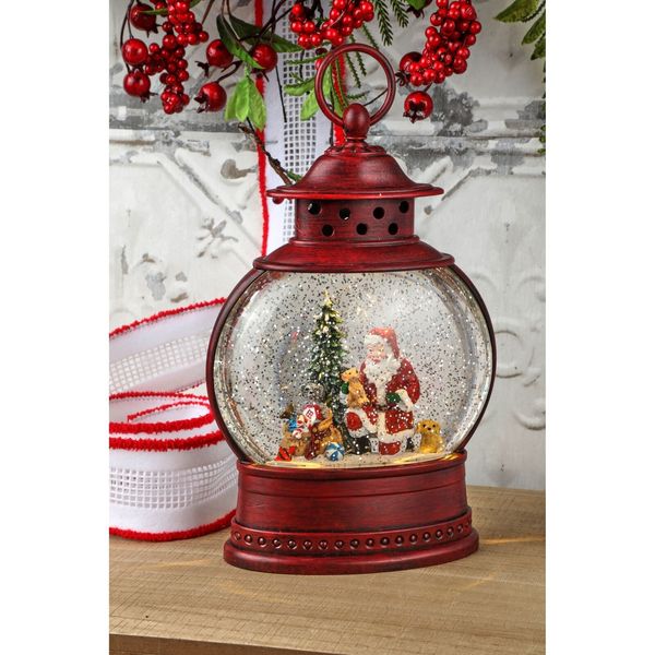 10" LED Battery Operated  Timer  Pets Lantern Water Globe Red 10"