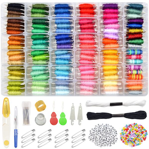 962Pcs Friendship Bracelet String Kits with Storage Box, 110 Colors Embroidery Thread and 800 Beads,52Pcs Cross Stitch Tools-Labeled with Numbers for Bobbins,Great Production Gift.