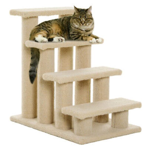 25" 4-Step Multi-Level Carpeted Pet Cat Scratching Post Pet Stairs, Beige