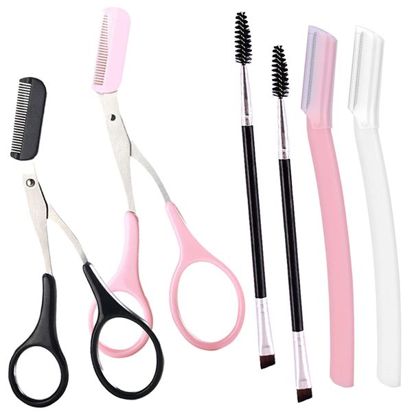 BDSHUNBF 6 Pcs Eyebrow Trimming Kit, Professional Eyebrow Tools Set,Includes Eyebrow Trimmer Scissors with Comb, Eyebrow Brush, Eyebrow Scissors,Beauty Tool for Men Women