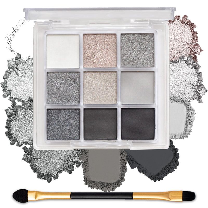 Black Smokey Eyeshadow Palette Makeup,9 Colors Black Silver Gray White ...