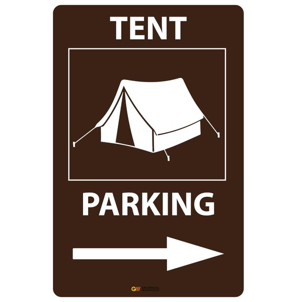 Tent Camping Wayfinding Sign (Right Facing Arrow) - Durable laminated vinyl mounted on sturdy .063 aluminum.