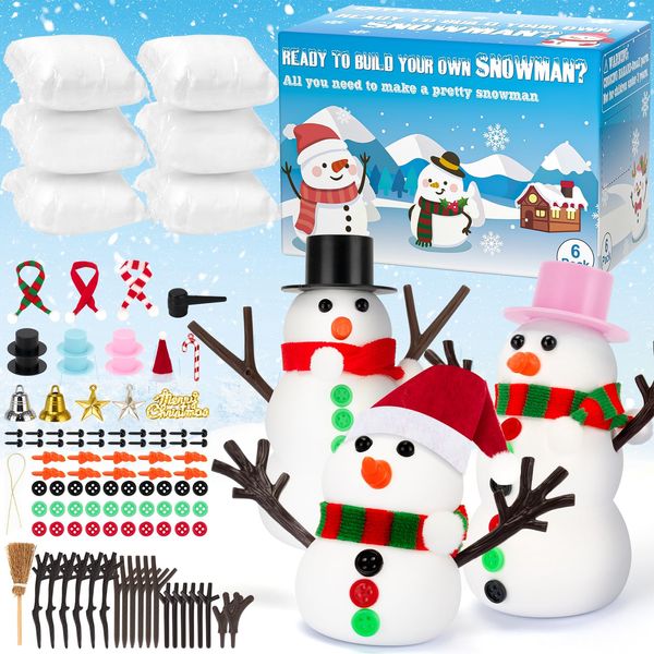 QIYVLOS Snowman Kit, 6 Pack Christmas Snowman Crafts for Kids, Modeling Clay Creative Gift Build a Snowman Kit Snow Toy 105Pcs Party Activity Supplies