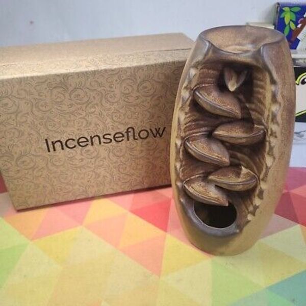 Incense Flow Ceramic Incense Burner Waterfall for Incense Cone Holder Brown /Tan