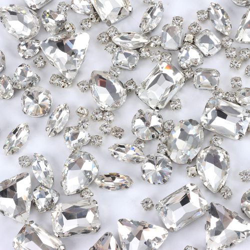 Sew on Rhinestones, 148PCS Mixed Shapes Sewing Glass Crystal Gems Metal Flatback Claw Rinestones for Crafts,Clothes,Jewelry,Earring,Shoes,Dress,Belt DIY(Clear White)