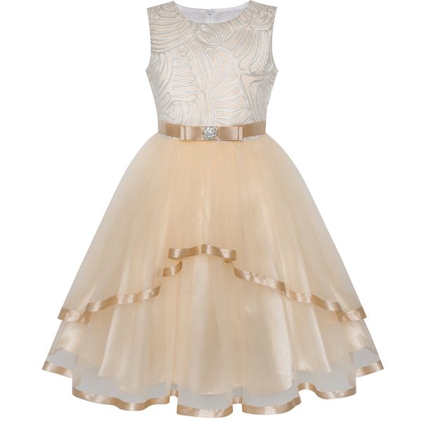 Sunny Fashion Flower Girl Dress Beige Wedding Party Bridesmaid Dress Size 8