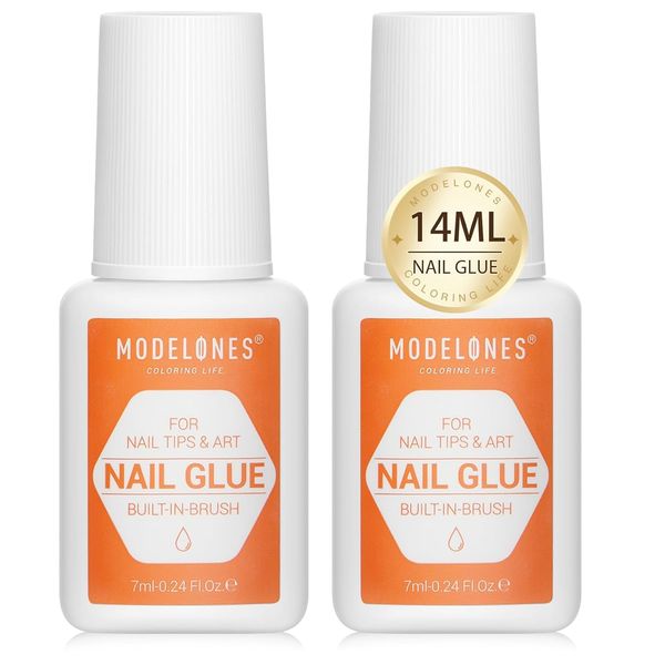 Modelones Nail Bond Nail Glue Extra Strong for Press On Nails 2pcs 14ml Nails Tips Glue Brush Super Strong False Nail Glue For Acrylic Tips Long Lasting Adhesive Nail Glue NO Cure