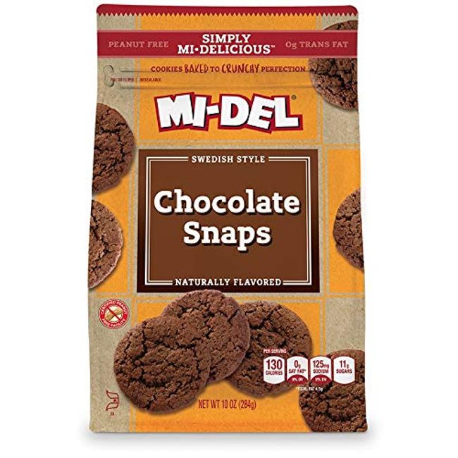 MI-Del Chocolate Snap Cookies - Non GMO Certified, 0g Trans Fat Snacks On The Go (Pack of 8)