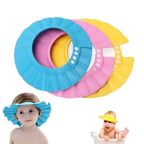 Baby Shower Cap, Shienus Adjustable Waterproof Bath Cap Visor Hat Shower Bathing Protection Soft Cap for Children Baby Kids Set of 3(Pink, Blue, Yellow)