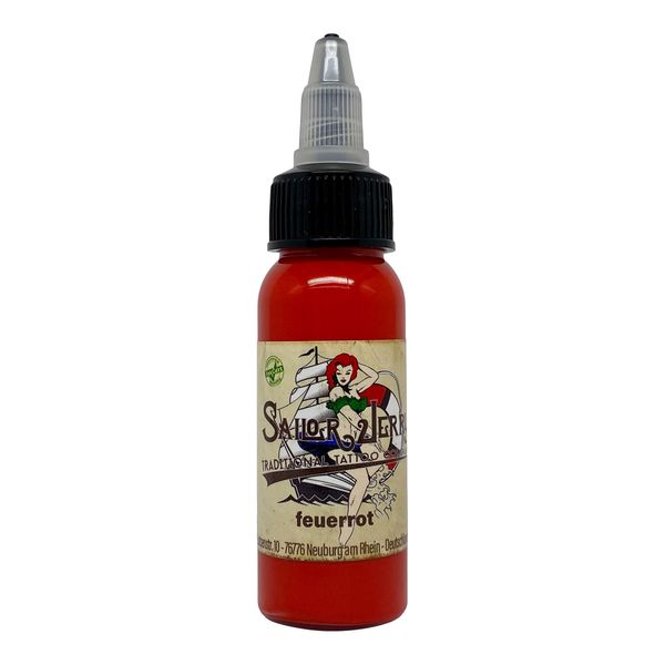 REACH-konforme Sailor Jerry Tattoofarbe Feuerrot (blazing red), 30 ml rot. Deutsche Tattootinte, Made in GERMANY und mit Zertifikat, Tätowierfarbe, Tattoo Ink, deutsche Tattoofarbe, Vertrieb durch HAN-SEN GmbH