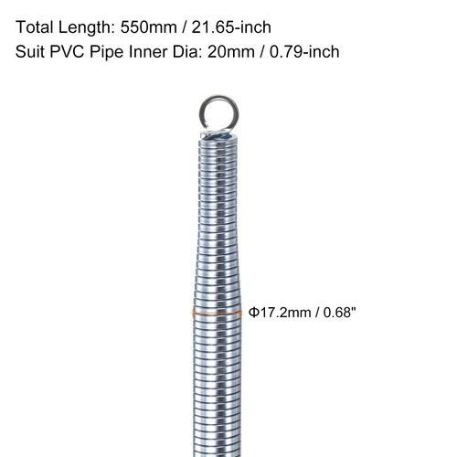sourcing map PVC Pipe Bending Spring 17.2mm OD 550mm Long Zinc Plated Tube Bending Spring Pipe Bender Spring PVC Pipe Bender for PVC Pipe Bending Devices in Home Hydropower, Silver Tone
