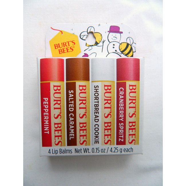 Burt's Bees Lip Balm Set - Peppermint/Sltd Caramel/Shortbread C/Cranberry Spritz