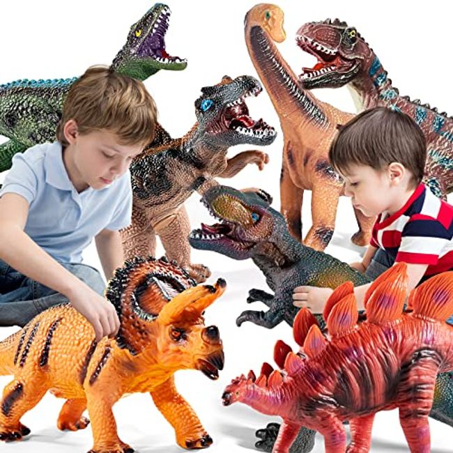 TEMI 7 Piece Jumbo Dinosaur Toys for Kids 3-5, Large Soft Dinosaur Toys for Dinosaur Lovers, Dinosaur Toys for Boys Kids Toddler Ages 5-7 Years, Perfect Dinosaur Party Favors, Birthday Gifts