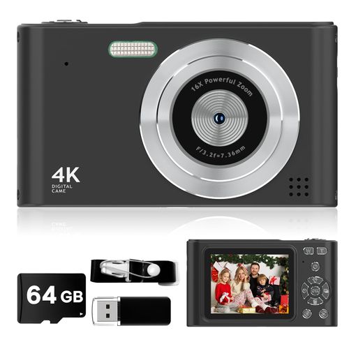 2025 Digital, Kids Camera,1080P, Vlog Camera with 32GB Card, Lanyard, 16X Zoom Anti Shake, Card Reader, 44MP Compact Portable Small Point Shoot Camera Gift for Kid Student Children Teen Girl Boy