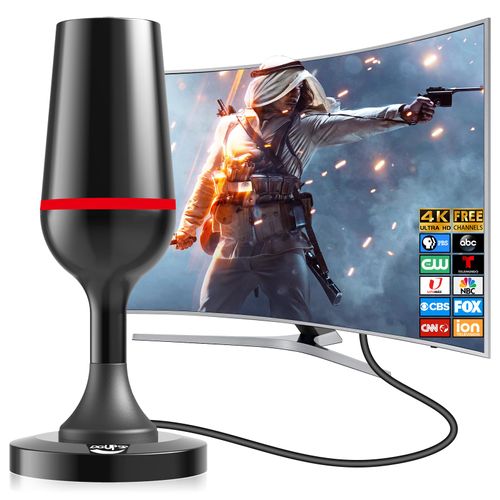 Digital TV Antenna for Smart Tv Indoor, 360 Reception Digital HDTV Antenna for Local Channels, Supports 1080P and 4K, Strong Magnetic Base (Red-Black)