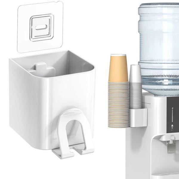 TOWARDFUN Cup Dispenser 2 Seats, Holder for 2-16 OZ Paper & Plastic Disposable Cups, Adhesive Cup Dispenser Wall Mount for Water Cooler, Coffee Station, Office, Bathroom, Wall (White)