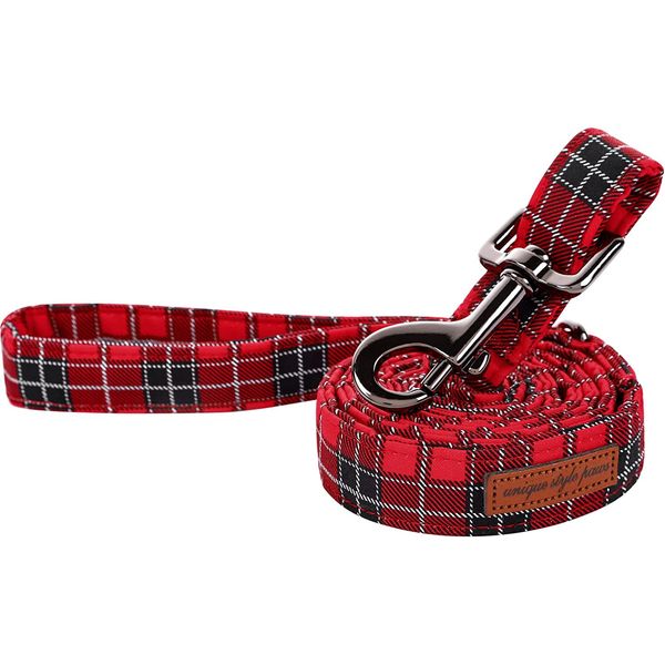 Christmas Dog Leash Matching Black Red Plaid Themed Collar for Dogs and Cats-M