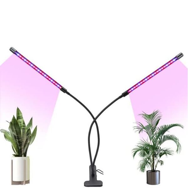 RitaPro Shop® Plant Growing Light, 2 Head, Clip Type, Flexible LED Plant Light, 6 Level Dimmer, 3 Lighting Modes, Timer Function