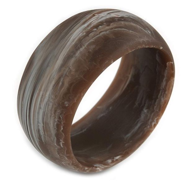 Avalaya Off Round Blurred Brown/White Acrylic Bangle Bracelet Matte Finish - Medium Size