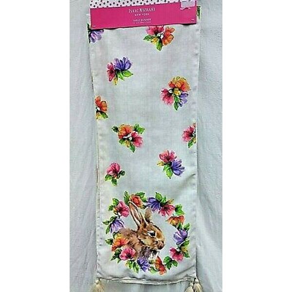 NEW ISAAC MIZRAHI FLORAL TABLE RUNNER BUNNY RABBIT COLLECTOR  EASTER 14" x 72"