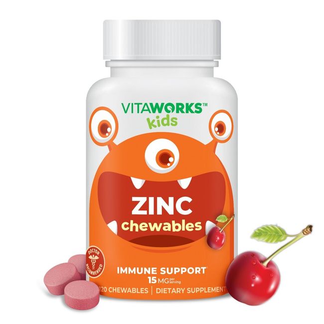 VitaWorks Kids Zinc 15mg, Dietary Supplement for Immune Support, 120 Chewables