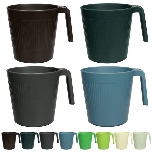 Greentainer Unbreakable Lightweight Drinking Cups, Coffee Mugs with Handle, Set of 8, Plastic Drinking Cups for Adults,Water Milk Tea Tumblers, Dishwasher & Microwave Safe(Coastal)