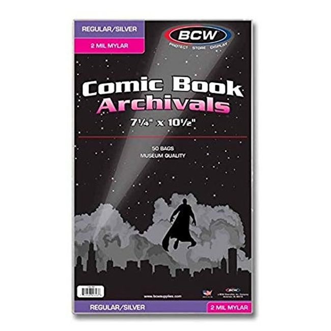 BCW Silver Comic Mylar Bags 2 Mil - Comics, Comic Books Storage Collecting Supplies, 7 1/4 X 10 1/2 50 Pack