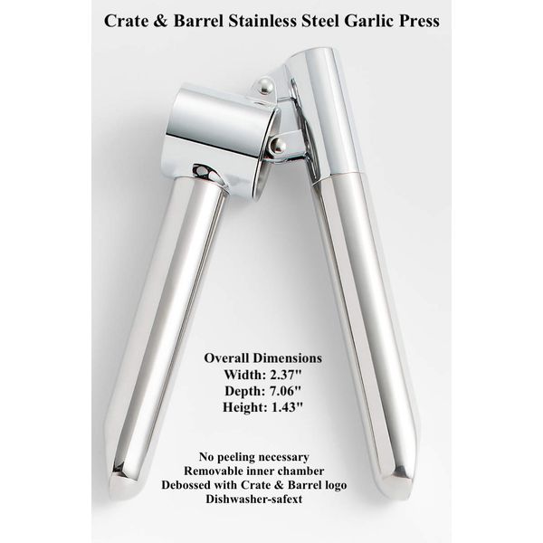 Crate & Barrel Stainless Steel Garlic Press, No peeling necessary NEW! SEALED