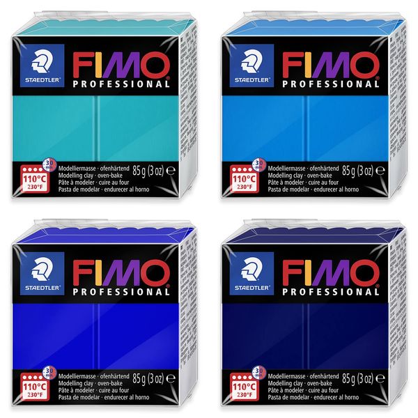 Staedtler 8004 FIMO Professional Oven-Hardening Polymer Modelling Clay - Pack of 4 x 85g Blocks - Blue Tones