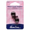 Hemline Adjustable Metal Cord Toggles Black - per Pack of 2