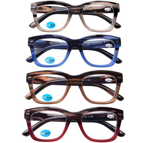 AQWANO Oversized Reading Glasse Men Women Computer Blue Light Blocking, Fashion Vintage Design Square Readers Comfort Spring Hings, 2.0