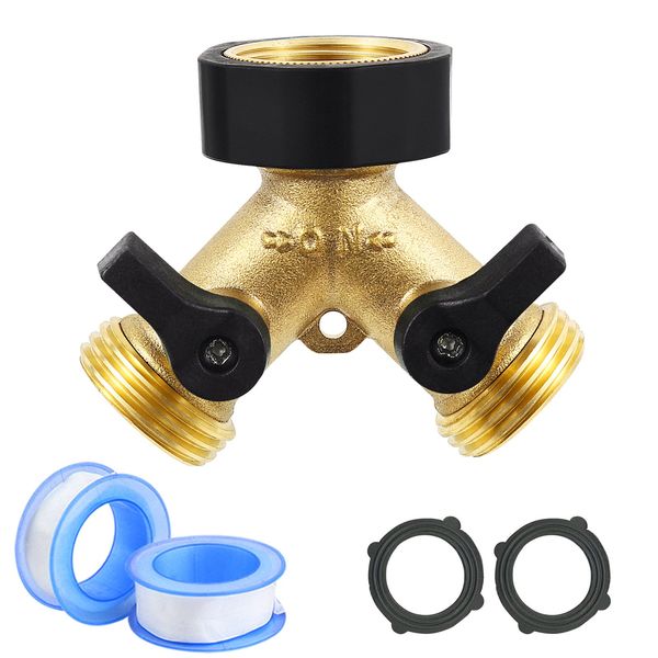 Heavy Duty Garden Faucet Splitter Hose Splitter with Shut-Off Valves Garden Hose Splitter Y Splitter Connect Faucet for Outdoor Garden Irrigation Watering Suitable for All American Thread 3/4