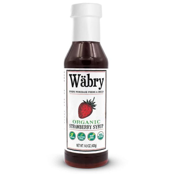 Wäbry Organic Strawberry Syrup – 14.9oz (420g), Natural Fruit Syrups for Drinks, Coffee, Shaved Ice and Ice cream, Vegan, Non-GMO, Gluten-Free Snow Cone Syrup – BPA-Free Plastic Bottle