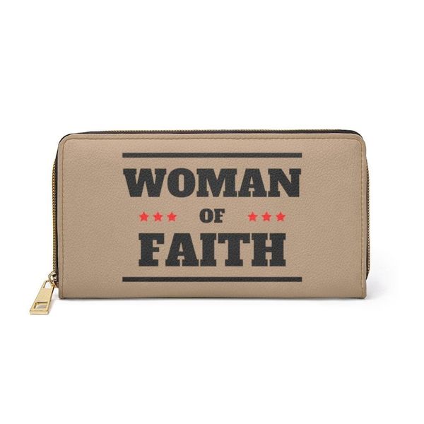 Womens Wallet, Zip Purse, Light Brown & Black Woman of Faith - One size