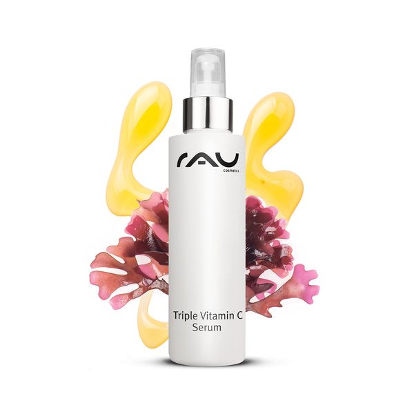 RAU Cosmetics Triple Vitamin C Serum 100 ml - Hochdosiertes Vitamin C Anti Aging Serum mit 3 Vitamin C Säuren & Irish Moss - Vitamin C Moisturizer Gesicht - Kollagen Booster Gesichtspflege