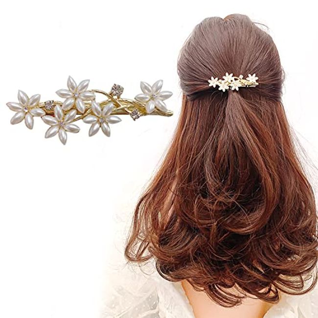 Pearl Hair Clip Barrette Gold Vintage Metal Snap Hair Clip on Bridal Hair  Pin Barrette Golden Fashion Retro Accessories 