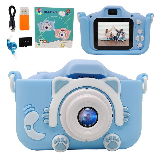 Digital Camera for Kids, Cute, Front and Rear 48 Megapixels, 1080P HD, Easy Operation, Kids Camera, 32 GB Memory Card, 2.0 Inch IPS Screen, 8x Zoom, Shockproof, Children's Camera, Cats, Lightweight,