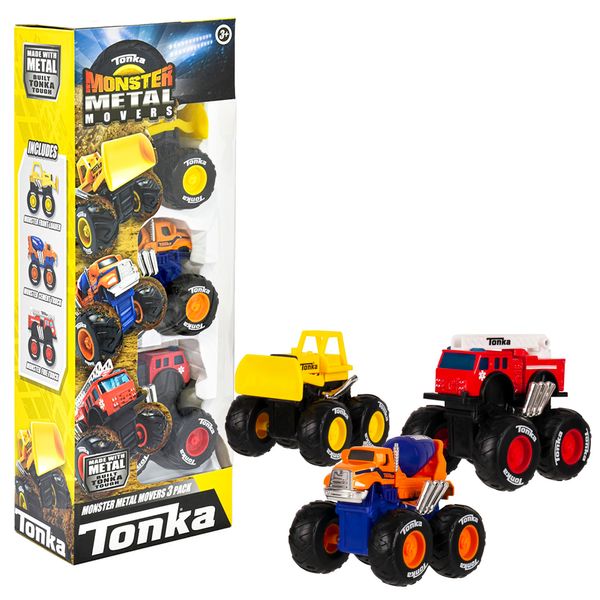 Tonka Monster Metal Movers 3-Pack Front Loader, Fire Truck & Cement Mixer