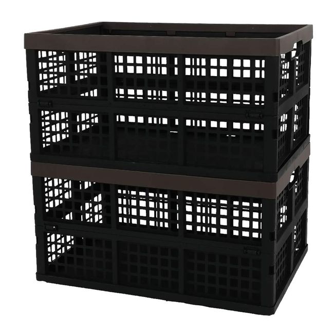 Lesbin 2-Pack 42 L Plastic Staking Folding Storage Basket Crates, Stackable Collapsible Storage Bin