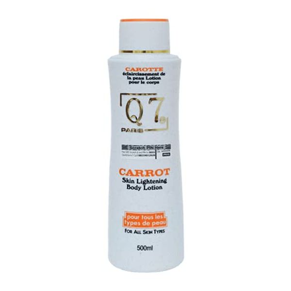 Q7Paris Carrot Skin Lightening Body Lotion - Hydrates, Lightens, Daily Moisturizer clears blemishes, acne scars, Hyper pigmentation & Dark Spots, blemishes, Repairs & Restores Skin