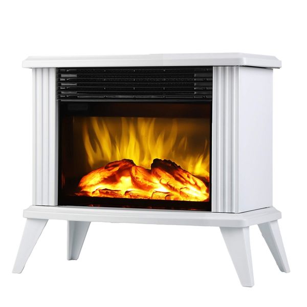 Mini Electric Fireplace Tabletop Portable Heater,14.8'' (White, Metal)