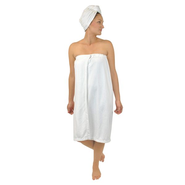 DII Women's Adjustable Microfiber Hair & Shower Wrap Combo, White