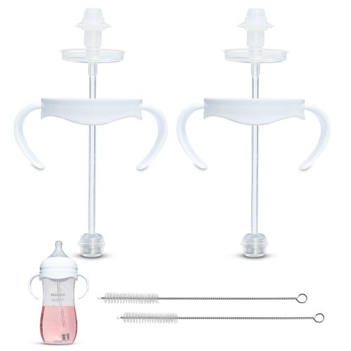 Self-Feeding Kit for Philips Avent Natural Baby Bottles 2-Count, Weighted Straw Attachment for Natural Response Nipples with Bottle Handles and Cleaning Brush, 4+ Months (for Plastic Bottles)