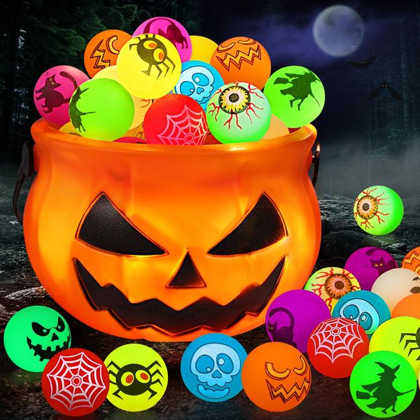 Halloween Party Favors Kids Toys 64Pcs Halloween Toys Glow In The Dark Party Supplies Bouncy Balls Toys for Kids Halloween Party Decorations Favor Bag Fillers Trick or Treating Goodies