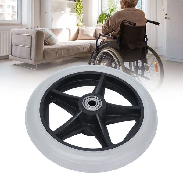 Wheelchair Wheels, Wheelchair Caster Wheels, Rubber PU Walker Casters, 6 Inch 5 Wheel 608ZZ Metal Bearing Hole Solid Replacement Non-Slip Wheelchair Roller Walker