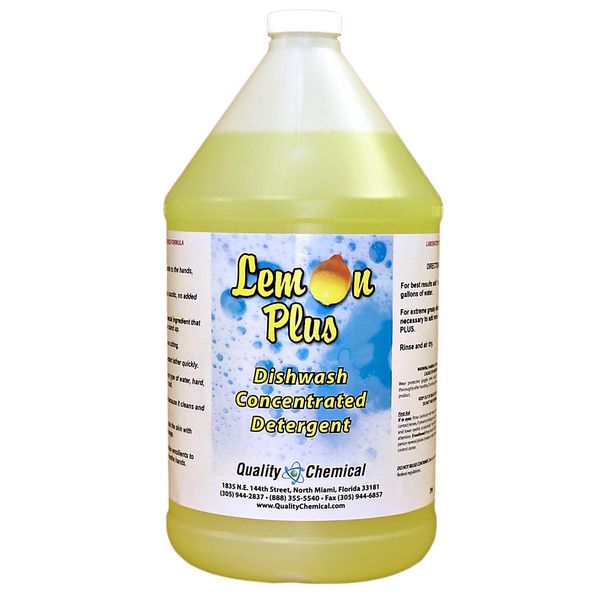Lemon Plus liquid dishwash concentrated detergent. - 1 gallon (128 oz.)