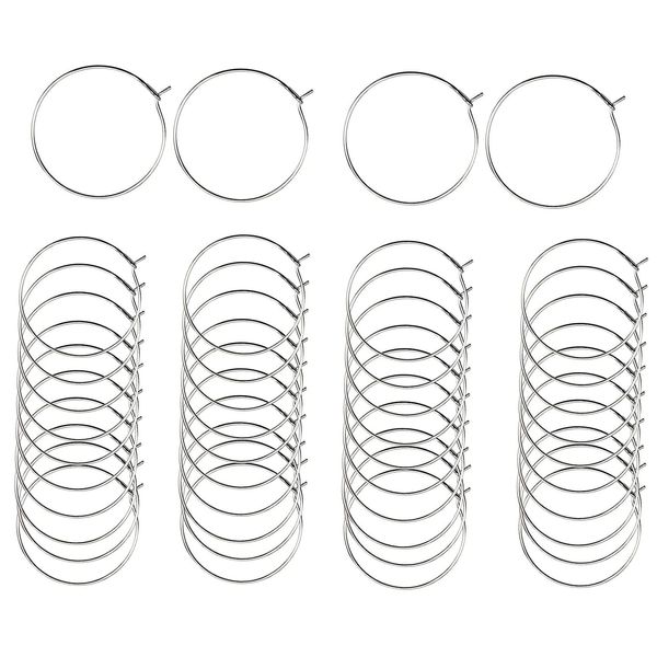 LOREC 200 Pieces Silver Wine Glass Charm Rings 25mm Earring Beading Hoops Round Alloy Wine Glass Markers Hoop Earring Findings for Party, DIY Craft Making, Hoop Earrings Making