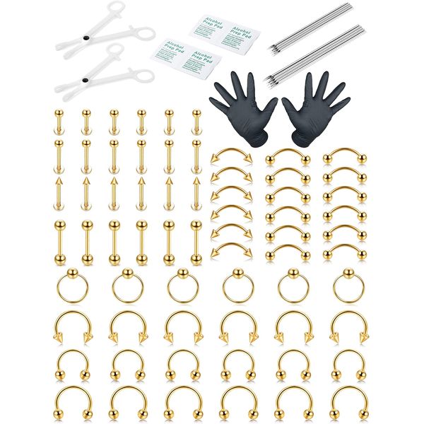 LOLIAS 84Pcs Professional Piercing Kit Nose Piercing Stainless Steel Septum Hoop Piercing Tragus Daith Cartilage Earrings Belly Button Piercing Kit Tongue Labret Lip Bar Piercing Jewerly 14G 16G