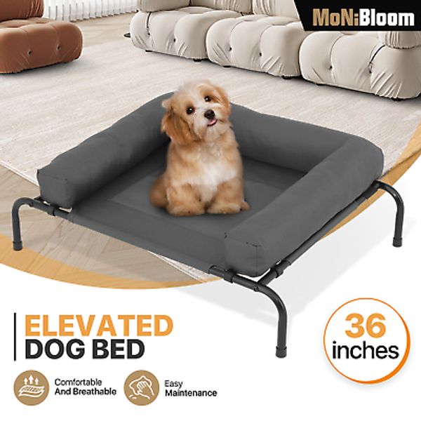 36" Ventilated Elevated Dog Pet Bed Raised Non-Slip Detachable Indoor w/Headrest