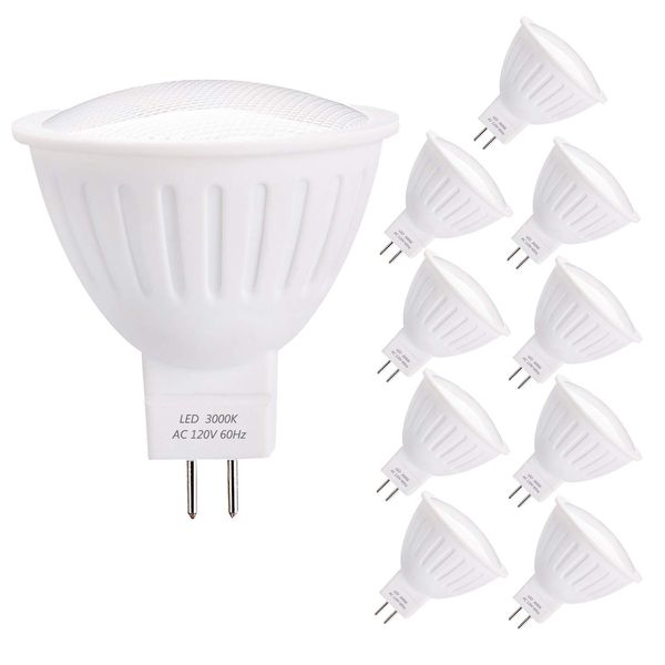 YMZM MR16 Bulb GU5.3 LED Spotlight 5Watt(50W Halogen Bulb Equivalent) 3000K Soft White MR16 Medium Base Track Lights 120Volt 500lumen 120Degree Dimmable Used in Bathroom (Pack of 10)